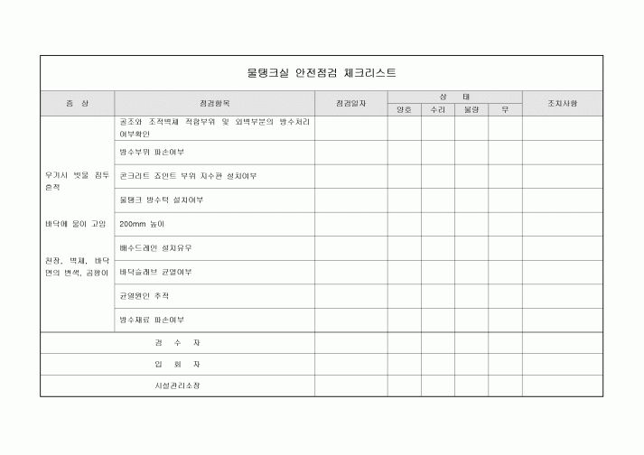 안전점검 체크리스트(아파트 물탱크)