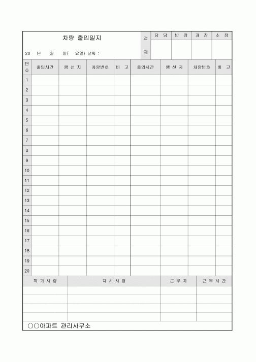차량출입일지(아파트)