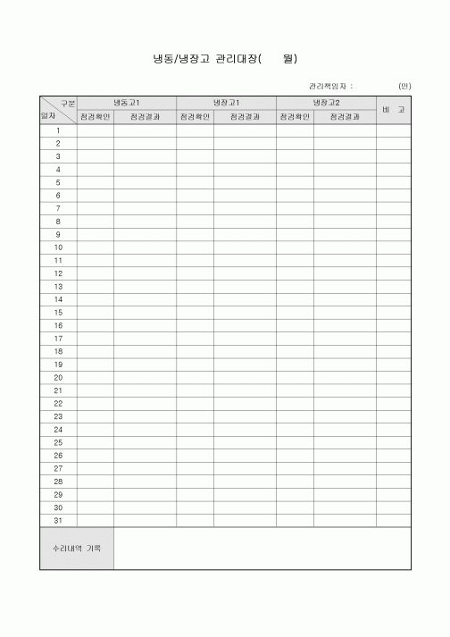 냉동냉장고관리대장(음식점)