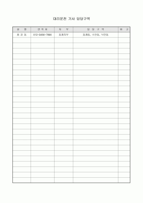 대리운전 기사 담당구역