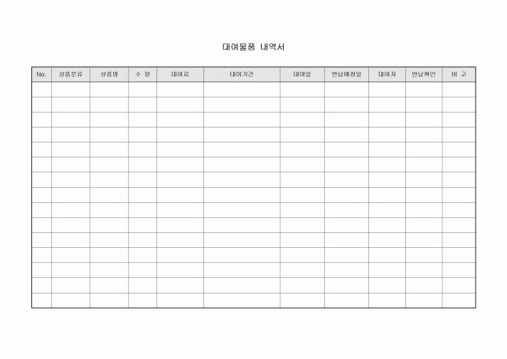 대여물품 내역서