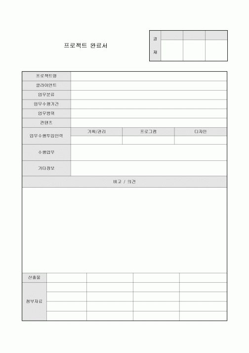 프로젝트 완료서(수행업무 항목 추가)