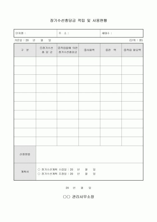 장기 수선 충당금 적립 및 사용 현황