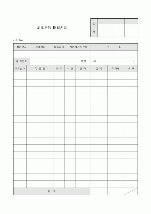 제조 부품 매입 전표