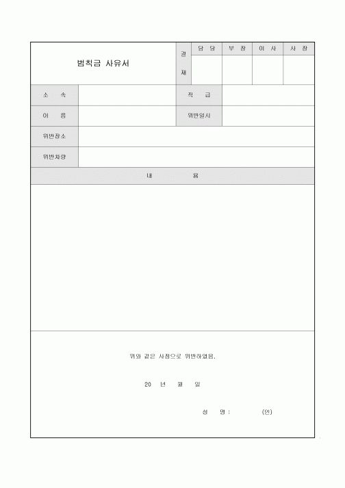 범칙금사유서(위반 차량)