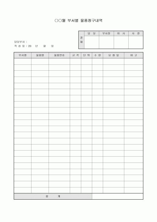 부서별 물품청구내역(월간)