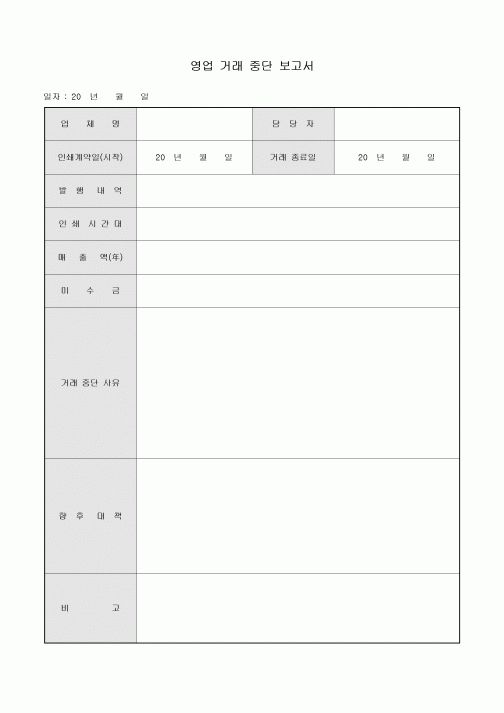 영업 거래 중단 보고서