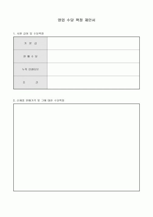 영업 수당 책정 제안서