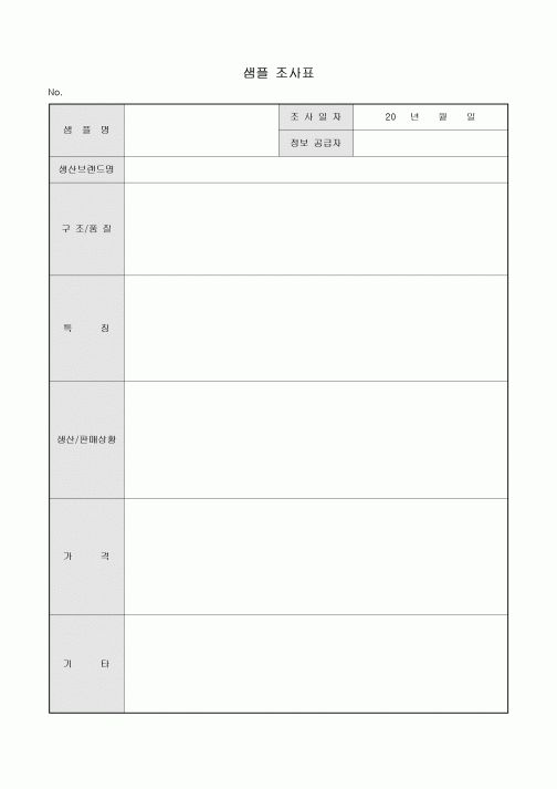 샘플 조사표(생산브랜드)