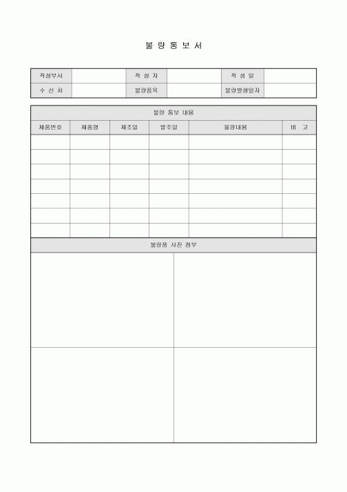 불량통보서(사진첨부)
