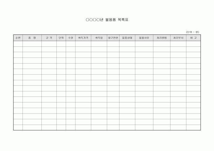 불용품목록표(연간)