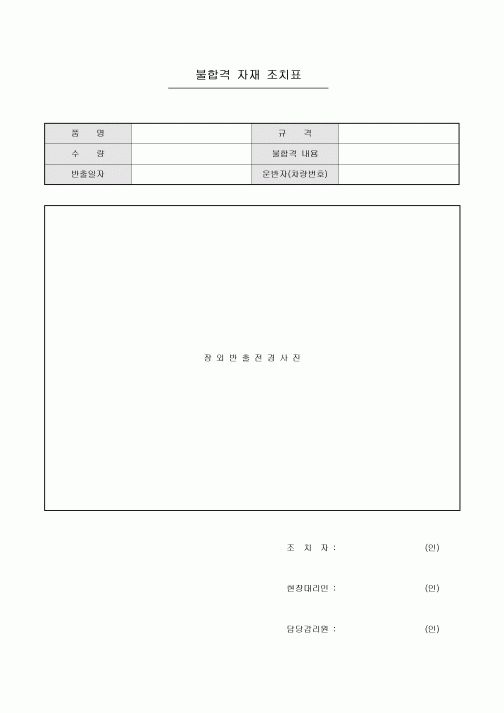 불합격 자재 조치표
