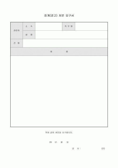 징계(경고) 처분 요구서