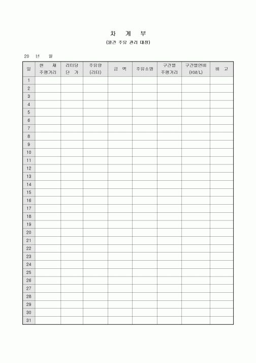 차계부(월간 주유 관리 대장)