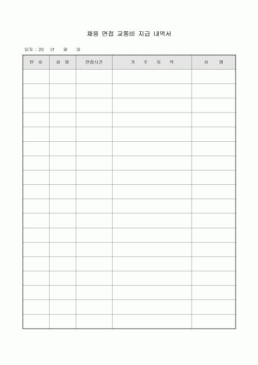 채용 면접 교통비 지급 내역서