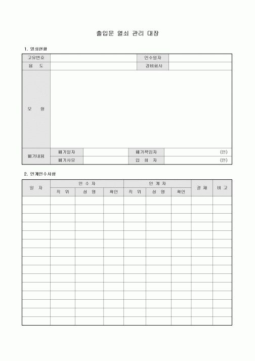 출입문 열쇠 관리 대장