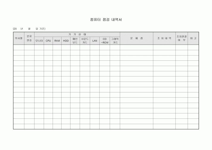 컴퓨터점검내역서(부서별)