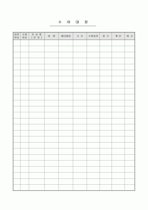 포상 수여 대장