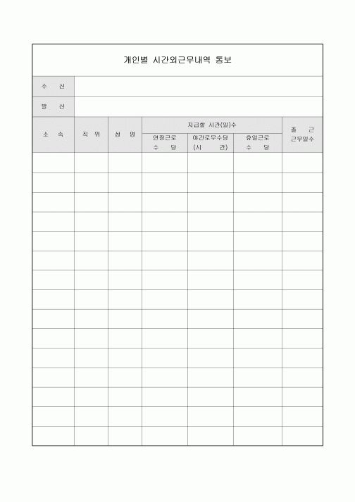 시간외 근무내역 통보
