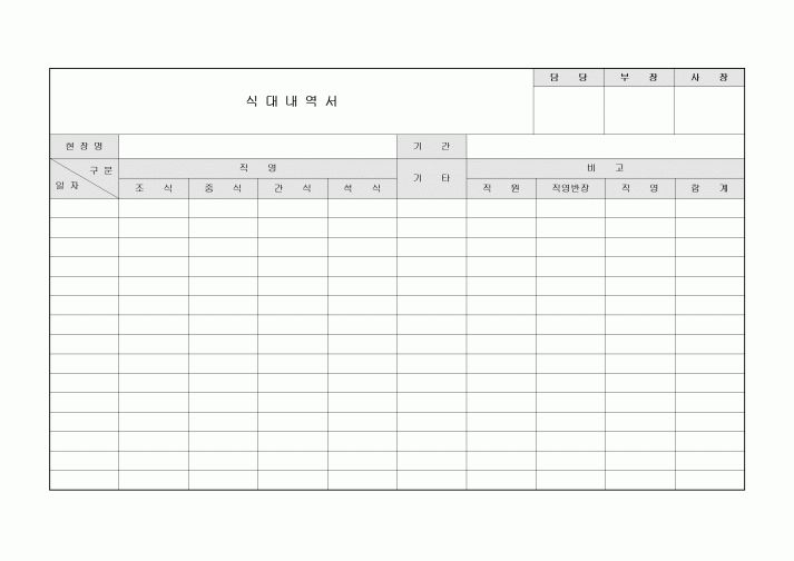 식대내역서(결재란 포함)