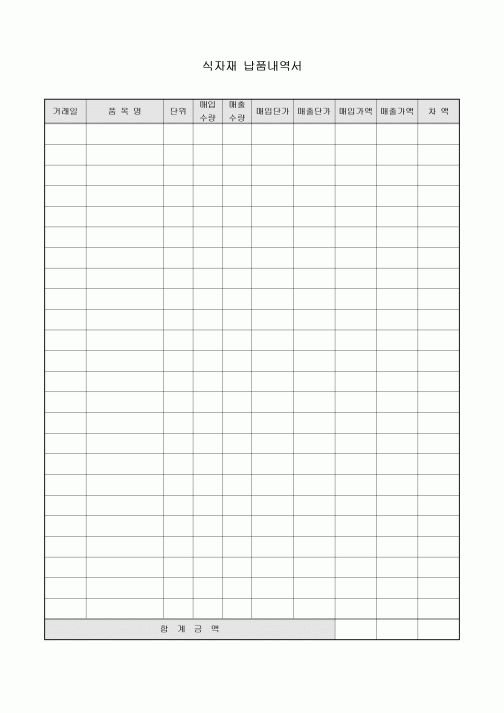 식자재 납품내역서(일자별)
