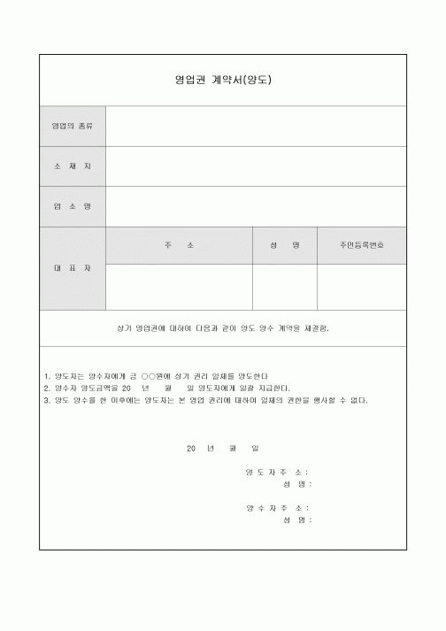 영업권 계약서(양도)