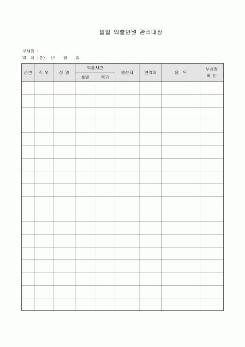 외출인원 관리대장
