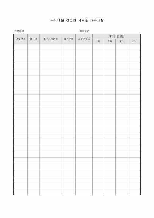 자격증 교부대장(무대예술 전문인)