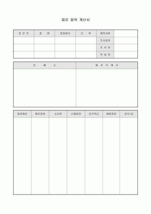 재료 절취 계산서