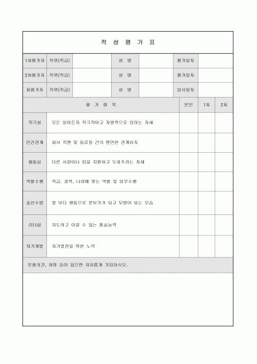 적성 평가표(인사)