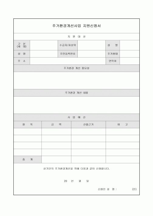 주거환경개선사업 지원신청서