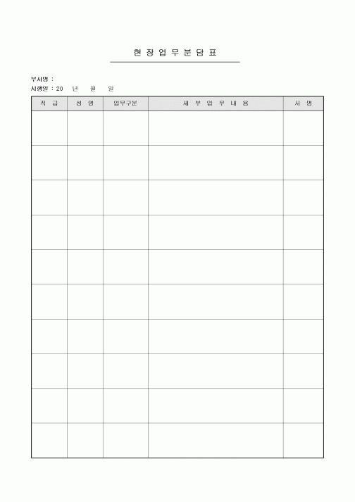 현장업무분담표