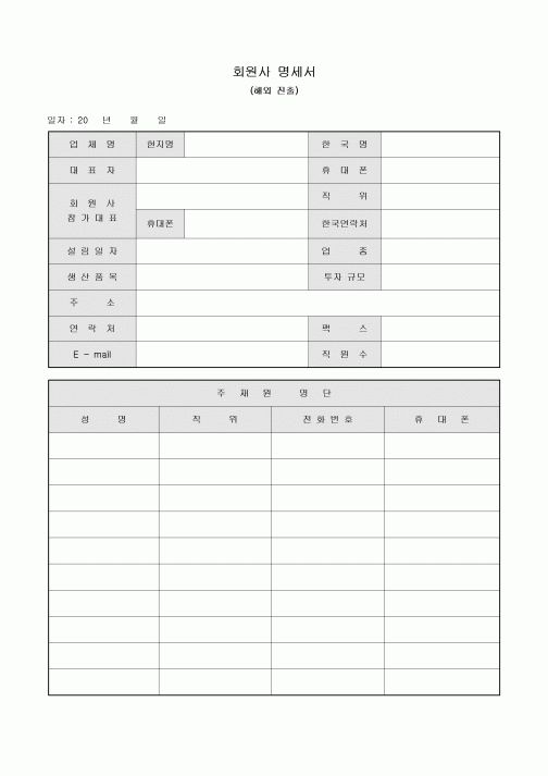 회원사 명세서(해외 진출)