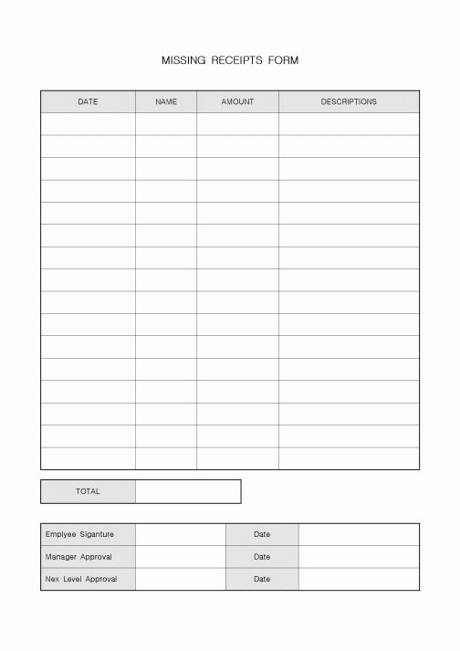 MISSING RECEIPTS FORM
