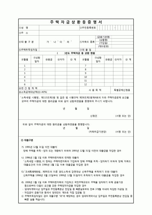 (연말정산) [2009년 연말정산] 주택자금상환등증명서(08.4.29 개정)