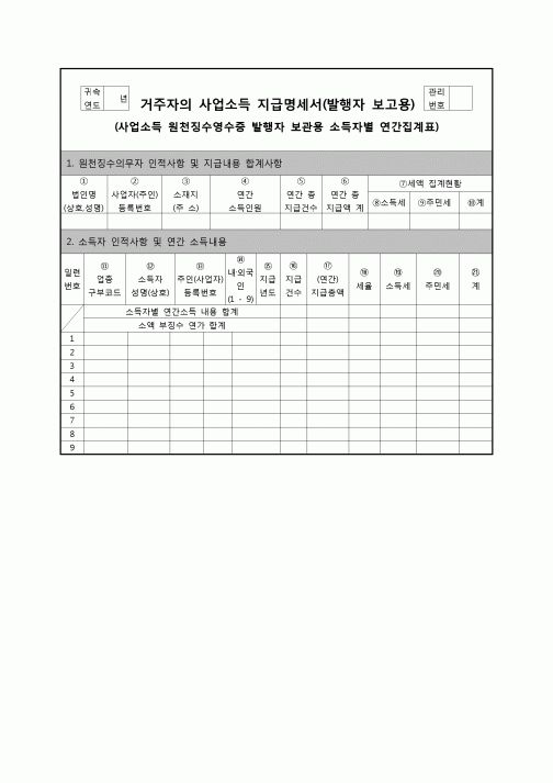 (연말정산) [2008년 연말정산] 거주자의사업소득지급명세서및원천징수영수증