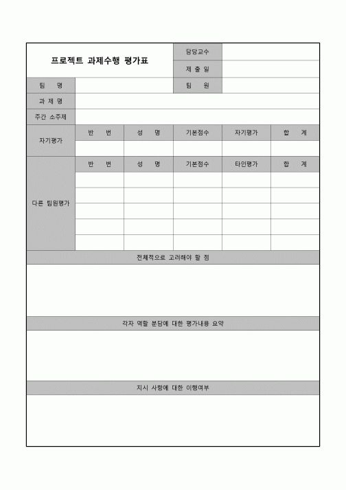 (교수) 프로젝트 과제수행 평가표