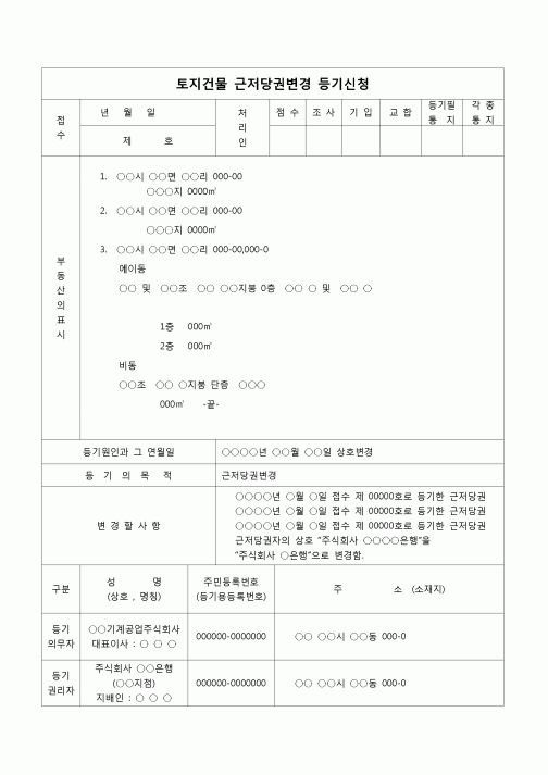 (부동산등기)토지건물 근저당권 변경등기신청서(상호변경)