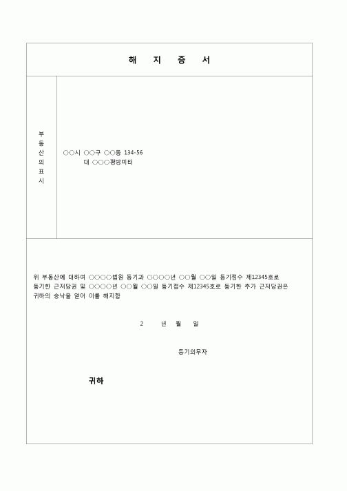 (부동산등기)해지증서(추가근저당권의 해지)