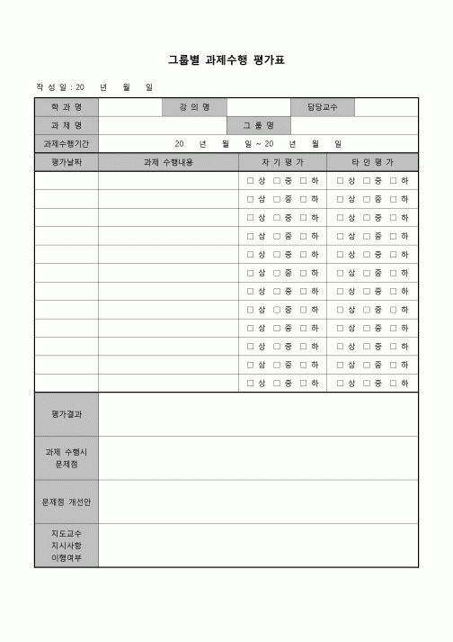 (학생) 과제수행 평가표(그룹별)