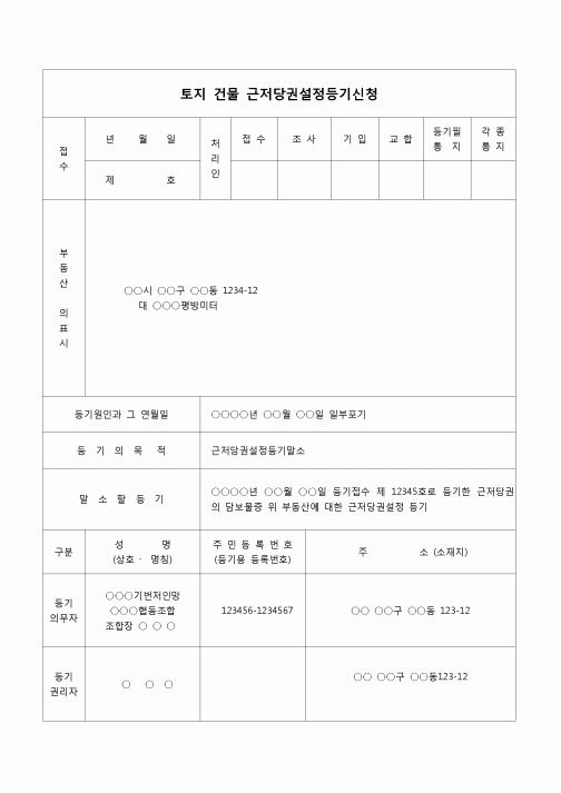 (부동산등기)근저당권 설정등기 말소신청서 (일부포기)