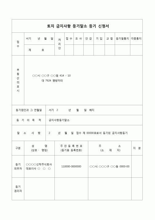 (등기)토지금지사항 등기말소 등기신청서