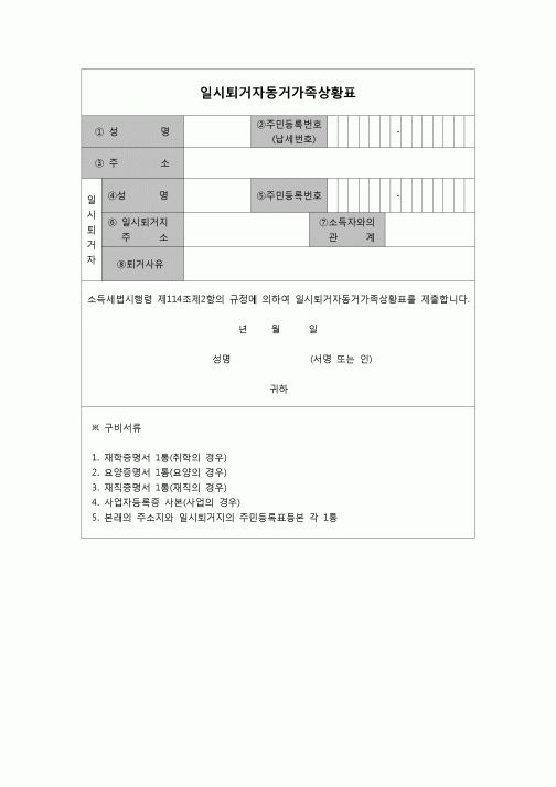 (연말정산) [2006년 연말정산] 일시퇴거자동거가족상황표