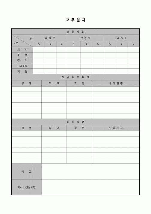 (학원) 교무일지(학원, 인원관리)