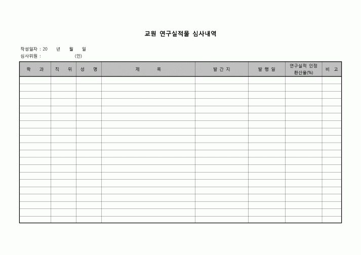 (교수) 교원 연구실적물 심사내역(대학, 심사위원별)