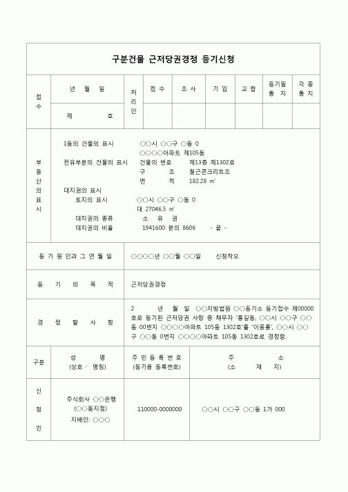 (등기)구분건물 근저당권 경정(채무자성명 착오)등기신청서