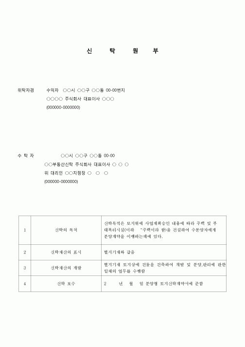 (법률계약)신탁원부(신착보존 등기시)