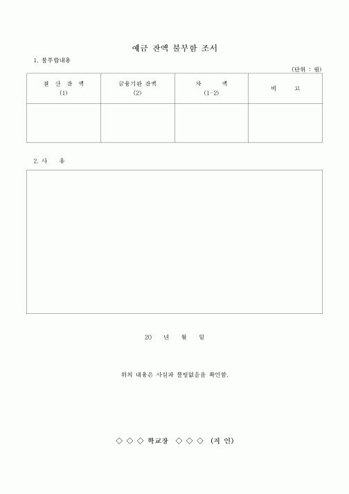 (감리업무)불부합조서(예금잔액)