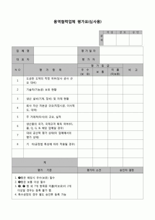 (하도급관리)용역협력업체 평가표(심사용)