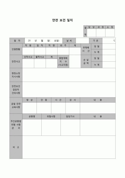 (환경안전관리)안전보건일지(공사현장)